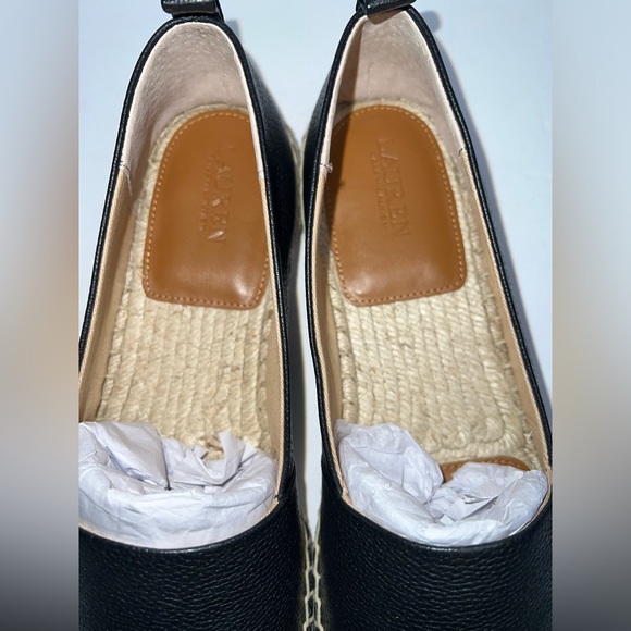 $125 Ralph Lauren Cameryn Espadrille Flat Shoes Tumbled Leather Black Size 8.5 - Picture 5 of 13